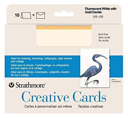 WATER COLOR CREATIVE CARDS FLORESCENT WHITE WITH GOLD DECKLE 5