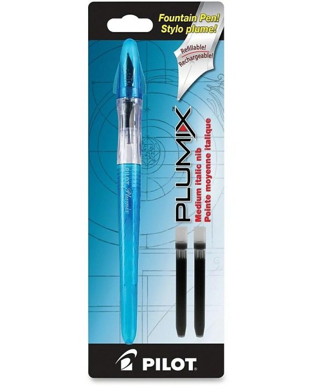 Pilot Plumix Refillable Fountain Pen, Light Blue Barrel, Blue Ink, Medium Nib, Single Pen and Cartridge Thumbnail